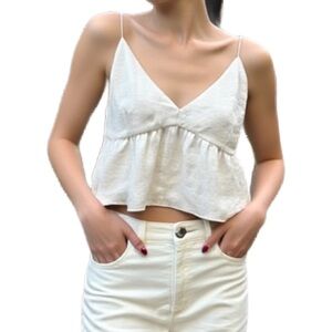 Little Moon White Spaghetti Strap Satin Cropped Camisole Size Large